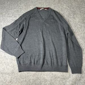 Raffi Linea Uomo Sweater Mens Large V-Neck 100% Extra Fine Merino Wool Gray FLAW